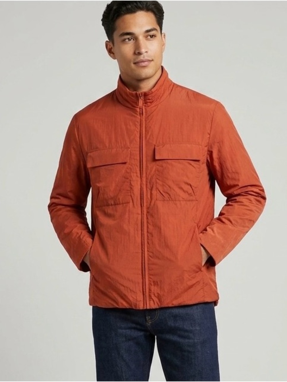 Adolfo Dominguez Puffer‎ Jacket Style Mens Size M Orange Lined Lightweight